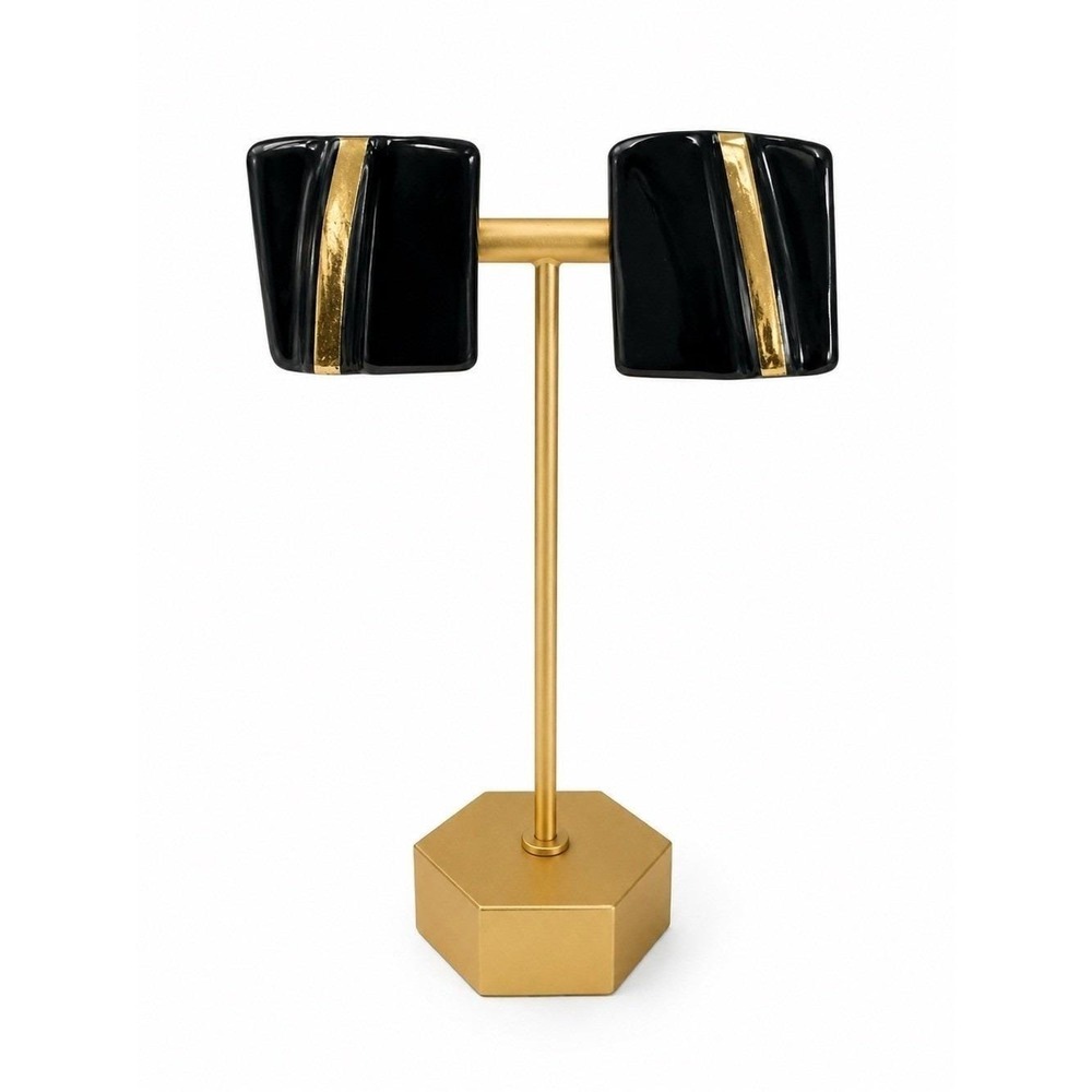 Vintage Black‎ & Gold Ceramic Clip-On Art Deco Earrings